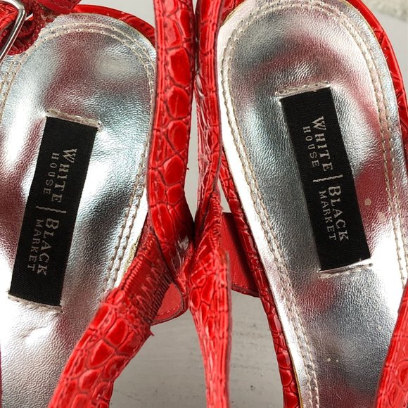 WHITE HOUSE BLACK MARKET Women's 9.5M Red Hawaii Croc Embossed Patent Heels - Picture 12 of 14
